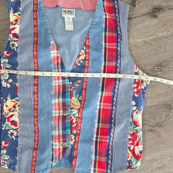 Koret City blues Vintage 90s Western Boho Multi Fabric Denim Button Vest - Picture 4 of 11
